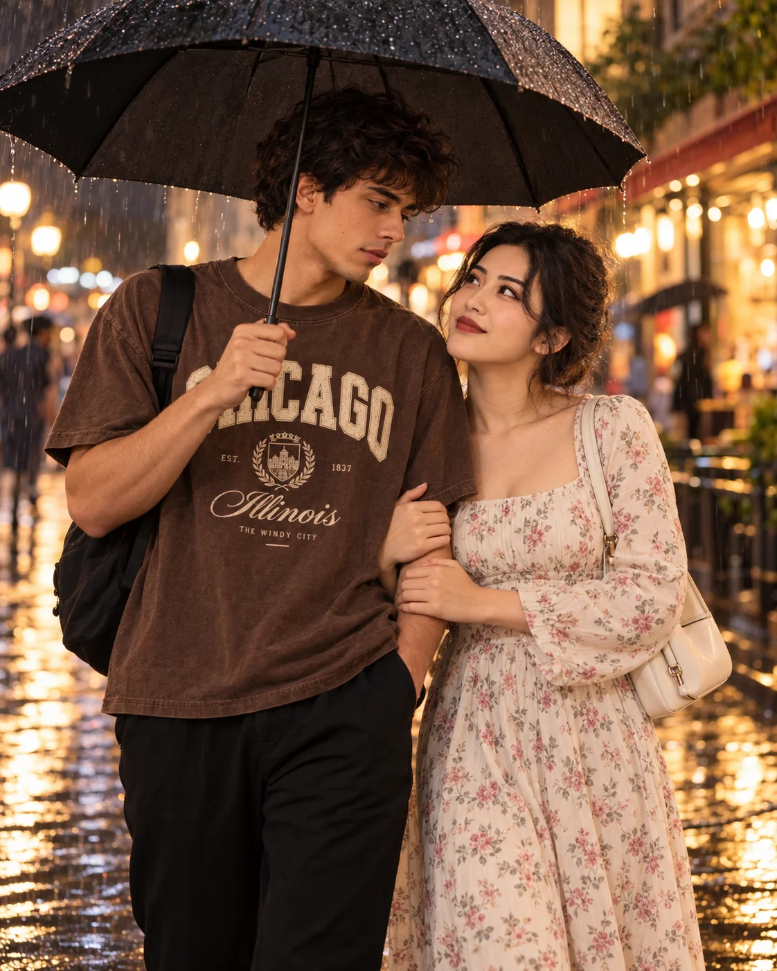 Prompt: Ultra-Realistic 4K Romantic Couple Portrait in a Rainy Street — Natural Love, Candid Emotions & Cinematic Night Aesthetic

Create an incredibly photorealistic, high-resolution 4K photograph of the same young woman and young man from the two uploaded reference images, sharing a beautiful, nat