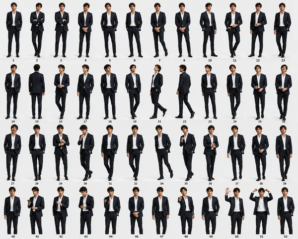 52 Male Business Model Poses Reference Sheet AI Prompt | Photorealistic